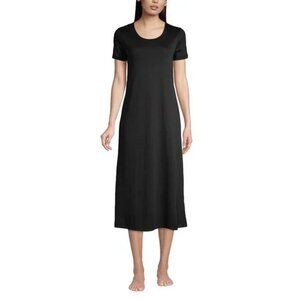 Lands' End Women's Cotton Short Sleeve Midcalf Nightgown, Black, NWT